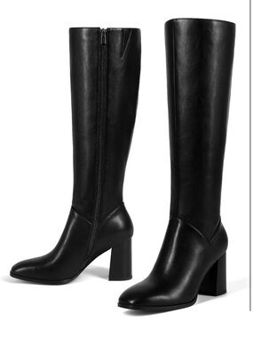 Black Tall Block-Heel Knee Boots